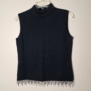 VTG John Roberts beaded sleeveless mock neck sweater, size 12, Silk blend